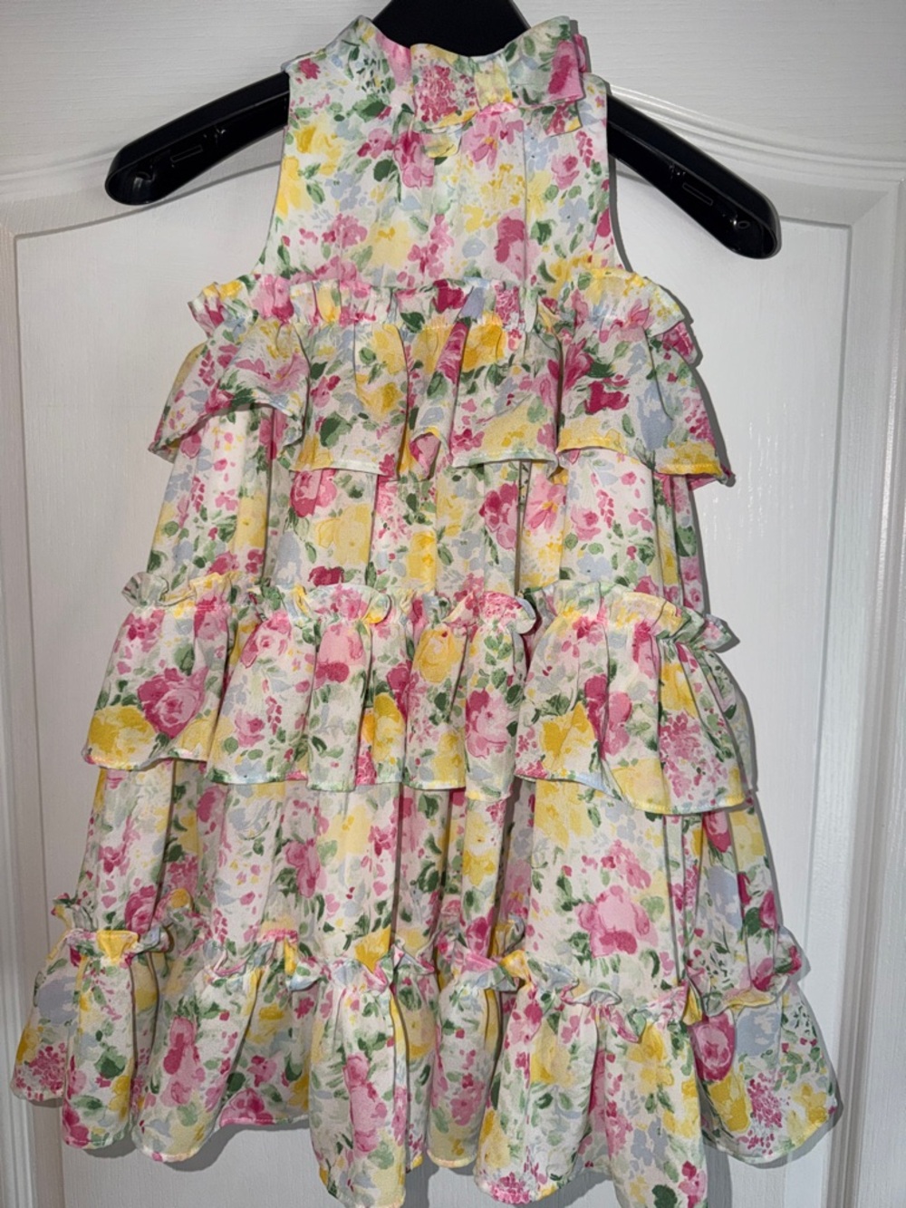 Janie and Jack Pink & Yellow Floral Tiered Ruffle Dress
